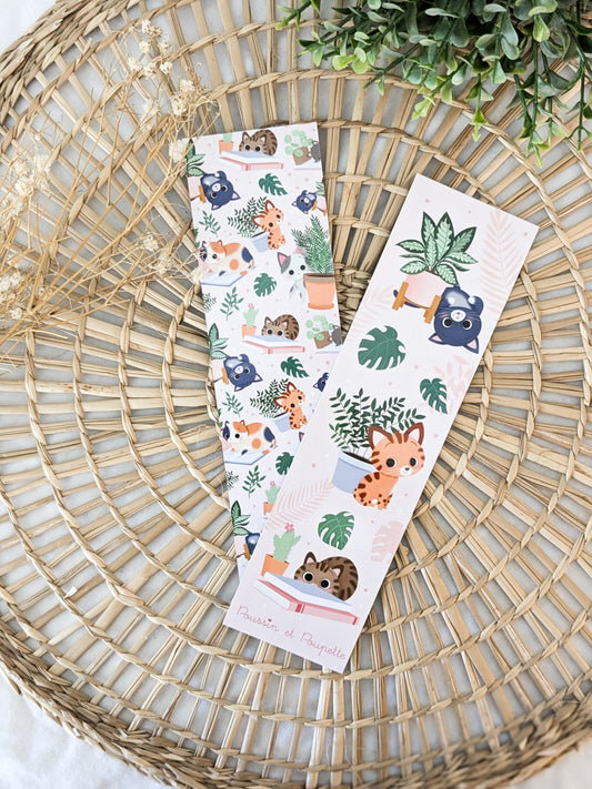 Marque-Pages Chats et Plantes Rose - Poussin et Poupette