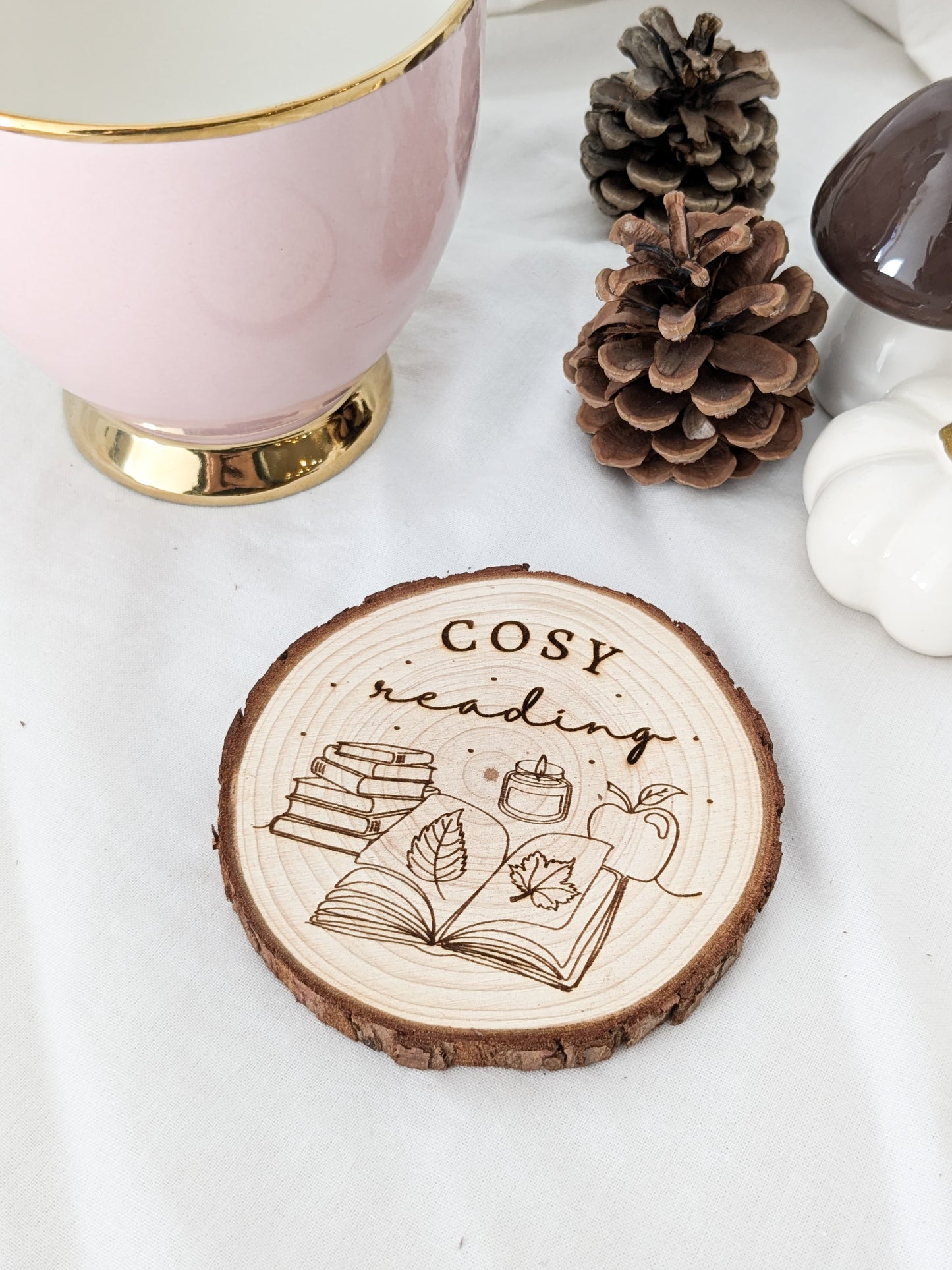 Rondin de bois gravé Cosy Reading - Senteur de livres